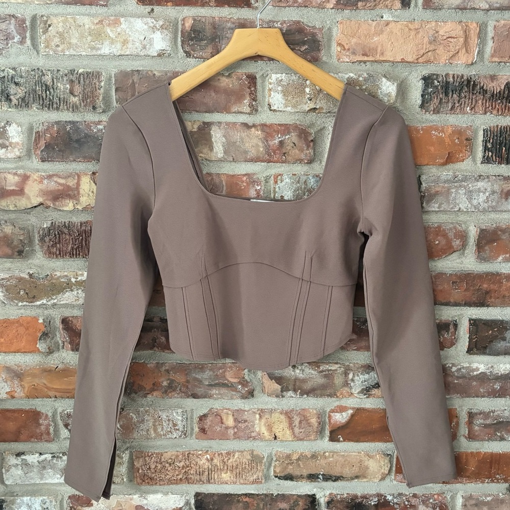 Abercrombie Corset Style Long Sleeve Crop Top Shirt, M - Picture 3 of 8